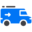 Véhicule de livraison bleu avec flèche, symbole de livraison rapide et efficace.