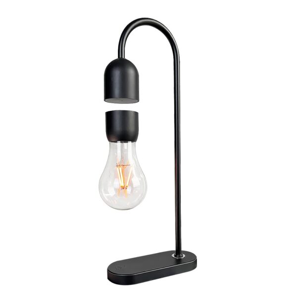 Lampe de bureau moderne avec ampoule visible, idéale pour décoration scientifique ou industrielle.