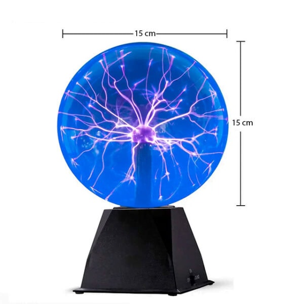 Lampe à plasma décorative avec éclairs lumineux bleus et violets, idéale pour une décoration scientifique ou moderne.
