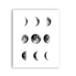 Illustration des différentes phases de la lune en noir et blanc, montrant la progression du croissant au plein lune.
