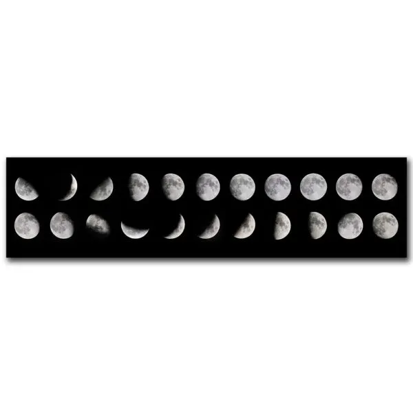 Série d'images montrant les différentes phases de la lune, de la nouvelle lune à la pleine lune, illustrant le cycle lunaire.