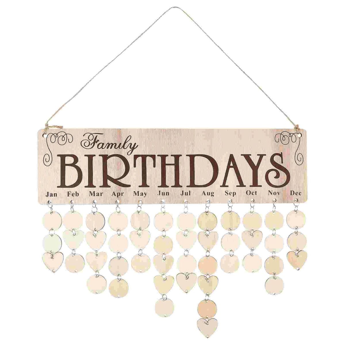 Panneau en bois avec inscription "Family Birthdays" pour décoration de fête d'anniversaire en famille.