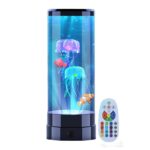 Lampe d'ambiance LED en forme d'aquarium avec télécommande pour changer couleurs et effets lumineux.