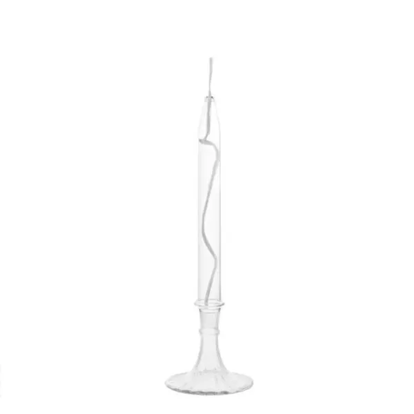 Vase en verre transparent avec une spirale élégante, parfait pour la décoration scientifique ou moderne.