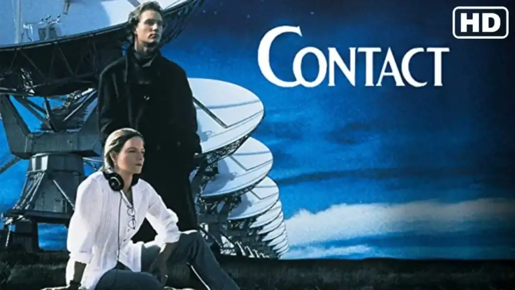 Two scientists observing a large satellite dish under a starry sky, illustrating space communication technology and scientific research.