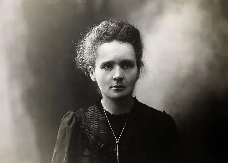 Black and white portrait of Marie Curie, the renowned scientist known for her groundbreaking work on radioactivity and contributions to science education.