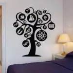 Arbre décoratif mural avec icônes scientifiques pour décoration intérieure.