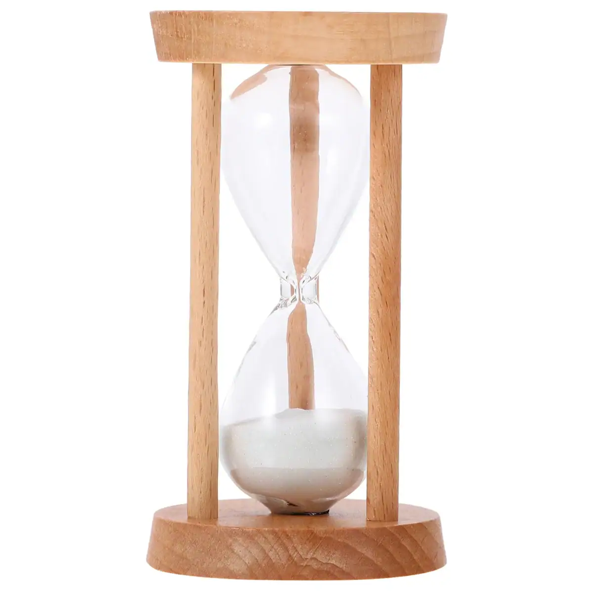 Sablier en bois et verre, accessoire de décoration scientifique, idéal pour un bureau ou une étagère, symbolisant le temps et la précision.