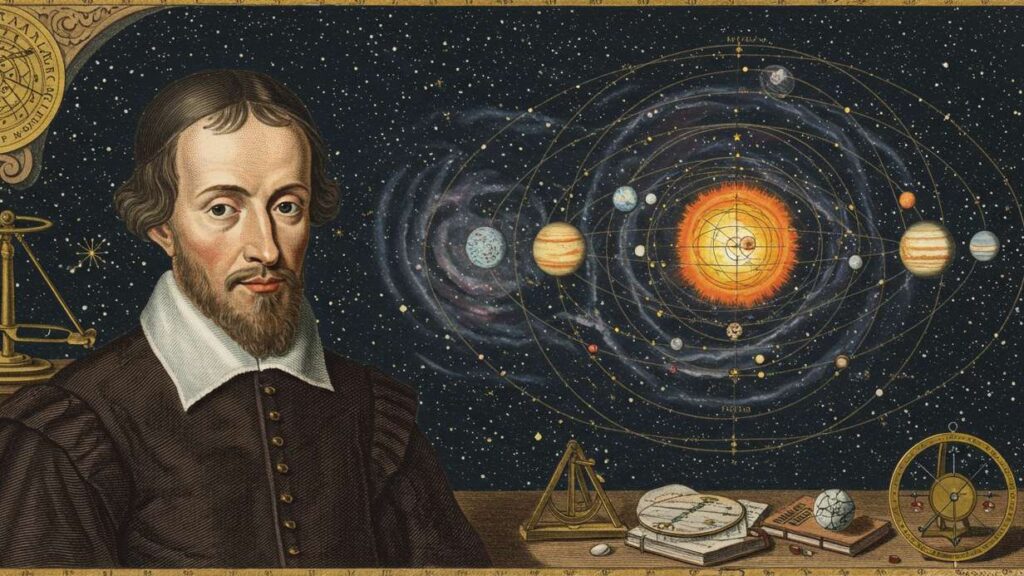 Astronomer with Solar System Model and Scientific Instruments.