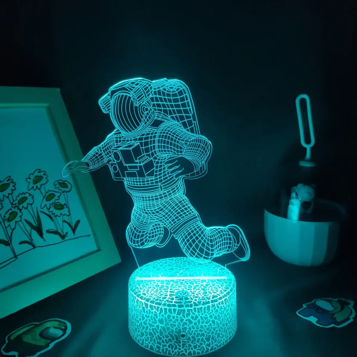 Lampe 3D d'un explorateur spatial en hologramme lumineux.