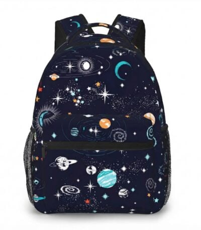 Sac à dos avec motif d'espace et planètes.