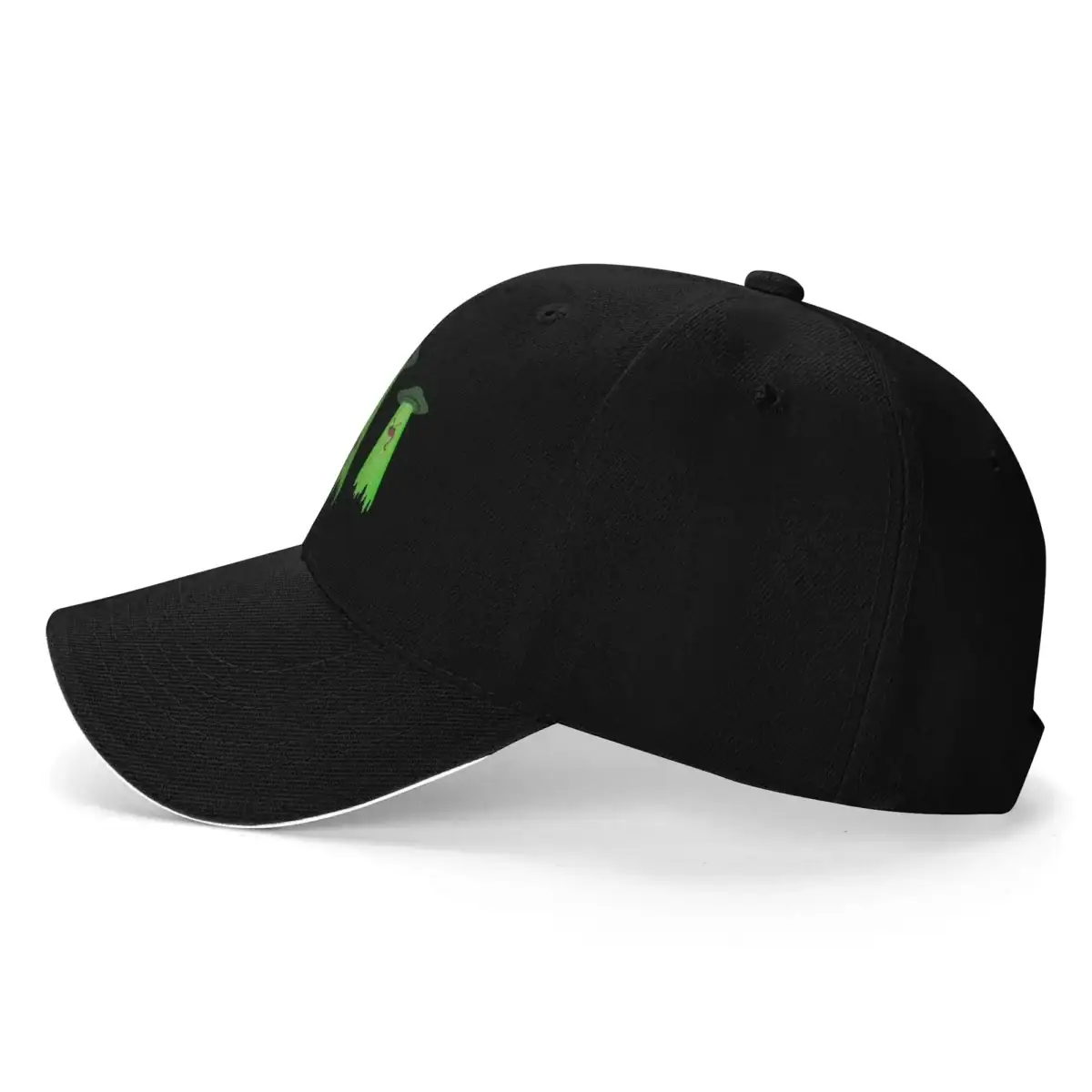 Casquette noire avec un thermomètre vert intégré sur la visière, alliant style et fonctionnalité pour les amateurs de sciences.