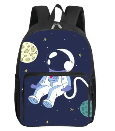 Sac à dos enfant avec motif d'astronaute et planètes dans l'espace.