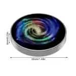 Poussoir de science rond avec vortex coloré en spirale, design moderne et scientifique, idéal pour décoration ou expérience éducative.