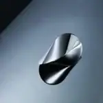 Sculpture contemporaine en métal avec formes fluides et surfaces réfléchissantes, exposée dans un espace minimaliste.