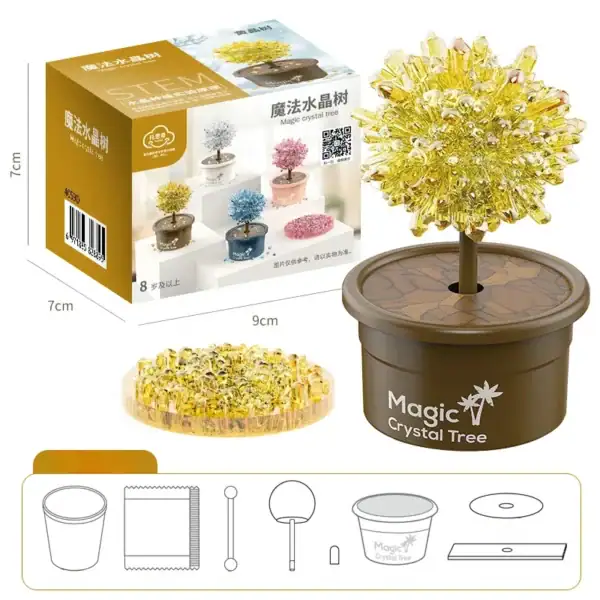 Arbre en cristal magique dans un pot décoratif, idéal pour la décoration scientifique ou comme objet de collection. Facile à assembler, ce kit comprend un arbre en cristaux colorés et un support en po.