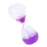 Vasque en forme de sablier avec liquide violet et blanc, décor scientifique original pour décoration intérieure ou bureau.