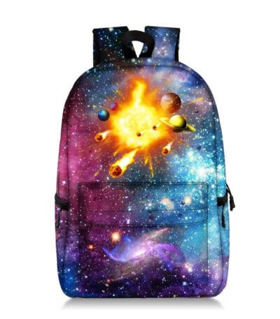 Sac à dos avec motif galaxie et planètes.