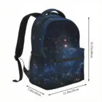 Sac à dos avec motif galaxie étoilée, idéal pour étudiants et amateurs d'astronomie. Design spacieux, résistant et tendance, parfait pour transporter livres, ordinateur et accessoires.