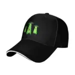 Casquette noire avec impression de trois OVNIs verts et roses, inspirée de thèmes extraterrestres et science-fiction.