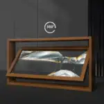 Cadre en bois avec vitre en verre contenant une roche naturelle, exposé dans un environnement moderne, idéal pour la décoration scientifique ou éducative.
