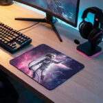 Tapis de bureau avec motif d'astronaute dans l'espace, idéal pour une décoration scientifique et moderne.