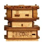Horloge en bois vintage avec mécanisme visible, décoration de style scientifique et rétro, idéale pour les amateurs de design industriel et d'objets décoratifs originaux.