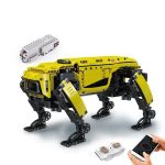 Robot scientifique LEGO avec télécommande, capteurs et structure en pièces de construction.
