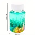Flacon en plastique transparent contenant un liquide coloré avec effets lumineux, idéal pour la décoration scientifique ou éducative.