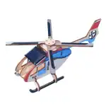 Modèle réduit d'hélicoptère en bois coloré, parfait pour la décoration ou l'apprentissage scientifique.