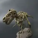 Modèle miniature de squelette de Tyrannosaure rex, montrant ses ossements détaillés et sa structure préhistorique, parfait pour la décoration scientifique ou éducative.