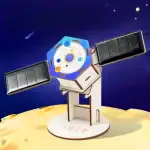 Modèle de véhicule spatial en bois avec panneaux solaires, conçu pour l'apprentissage de l'astronomie et de la science, parfait pour la décoration éducative ou pour stimuler la curiosité scienti.