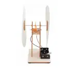 Poulie simple avec moteur électrique pour expériences scientifiques, équipée de deux grandes roues en bois et d’un moteur électrique contrôlable, idéale pour démonstrations éducatives.