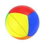 Ballon de plage multicolore avec segments rouges, bleus, jaunes, verts et orange, parfait pour les activités aquatiques et les jeux en extérieur.