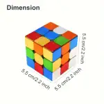Rubik's cube coloré avec dimensions en cm et pouces.