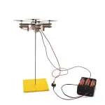 Drone éducatif avec support en bois et cùbles d'alimentation, idéal pour expériences scientifiques et démonstrations éducatives.