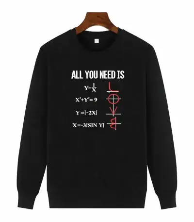 Pull algèbres avec formules mathématiques et symbole de mathématiques en rouge sur sweat noir.