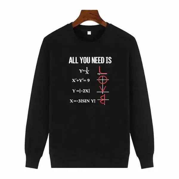 Pull algèbres avec formules mathématiques et symbole de mathématiques en rouge sur sweat noir.