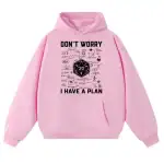 Vêtement à capuche rose avec design de jeu de rôle D&D et citation inspirante "Don't Worry, I Have a Plan".
