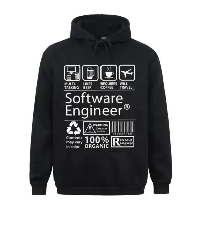 Sweat à capuche noir avec motifs liés à l'informatique et à la programmation, idéal pour les passionnés de technologie et de développement logiciel.